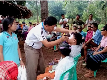 A patient receiving an eye examination during a rural outreach mission